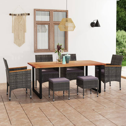 Set da Pranzo per Giardino 7 pz con Cuscini Polyrattan Grigio