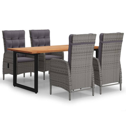 Set da Pranzo per Giardino 5 pz con Cuscini Polyrattan Grigio