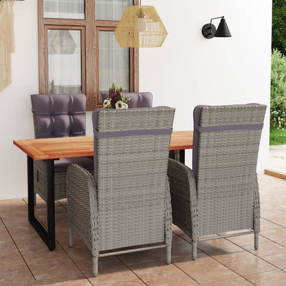 Set da Pranzo per Giardino 5 pz con Cuscini Polyrattan Grigio
