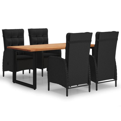 Set da Pranzo per Giardino 5 pz con Cuscini in Polyrattan Nero