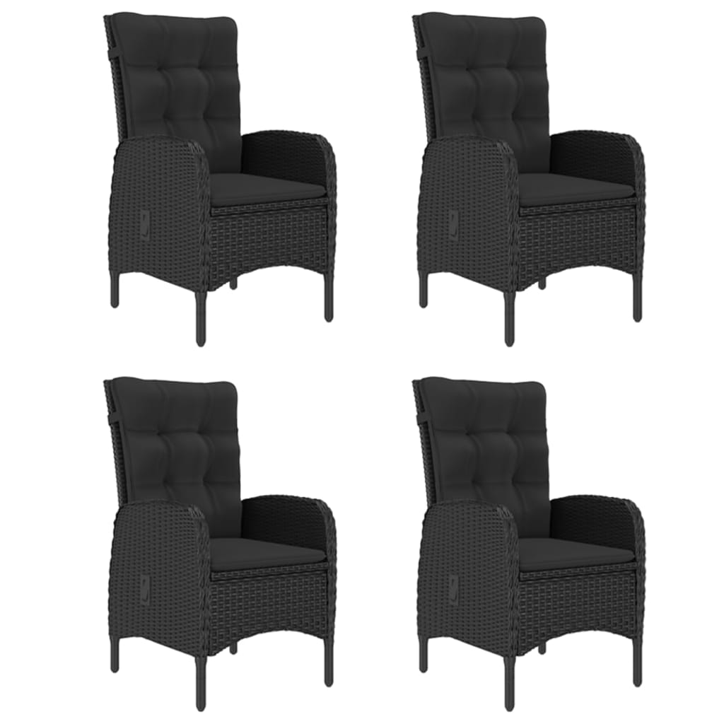 Set da Pranzo per Giardino 5 pz con Cuscini in Polyrattan Nero