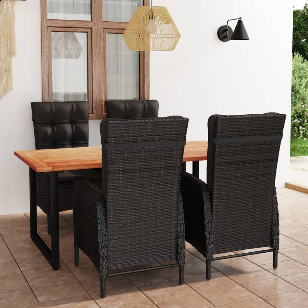 Set da Pranzo per Giardino 5 pz con Cuscini in Polyrattan Nero