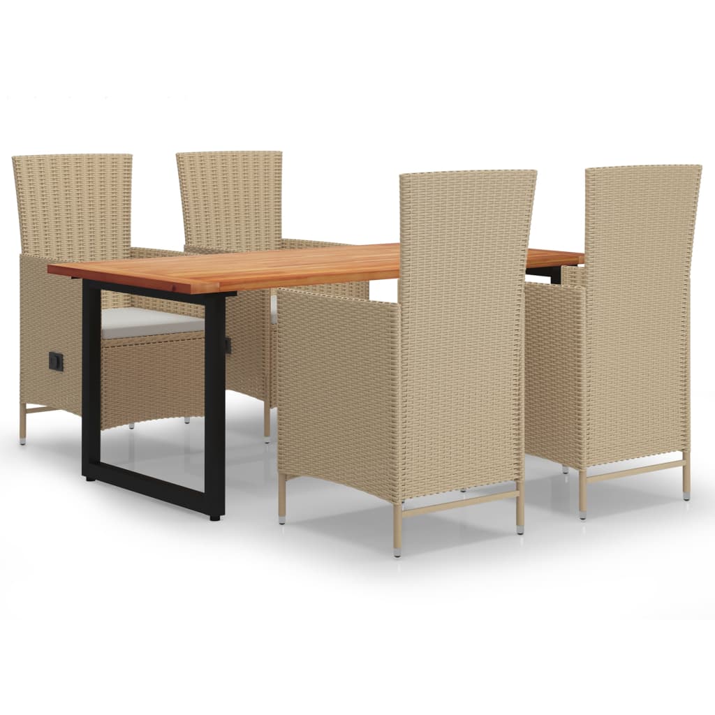 Set da Pranzo per Giardino 5 pz con Cuscini in Polyrattan Beige