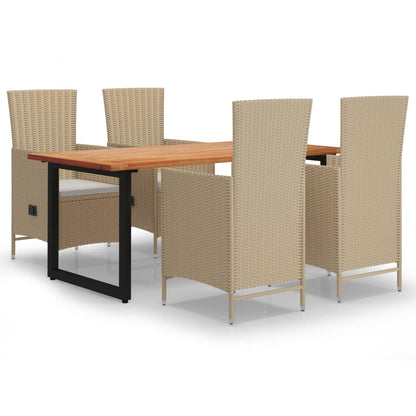 Set da Pranzo per Giardino 5 pz con Cuscini in Polyrattan Beige