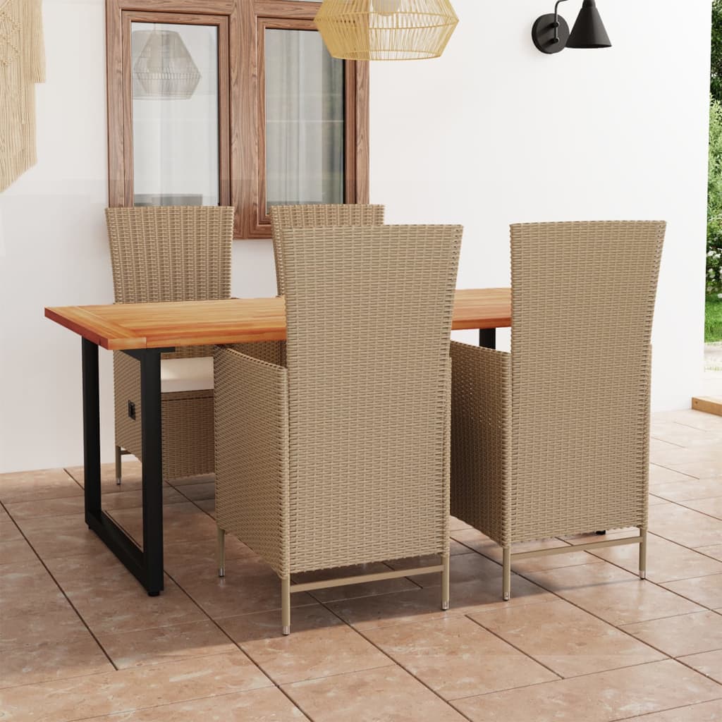 Set da Pranzo per Giardino 5 pz con Cuscini in Polyrattan Beige