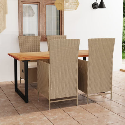 Set da Pranzo per Giardino 5 pz con Cuscini in Polyrattan Beige