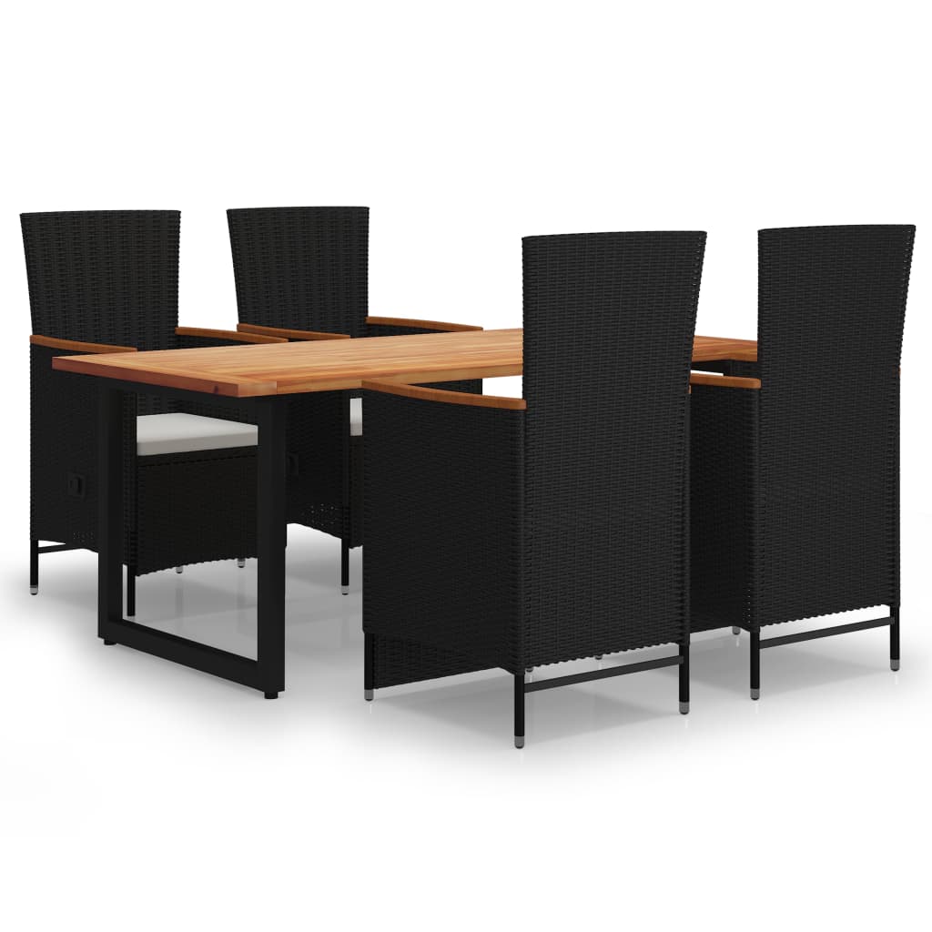 Se da Pranzo per Giardino 5 pz con Cuscini in Polyrattan Nero