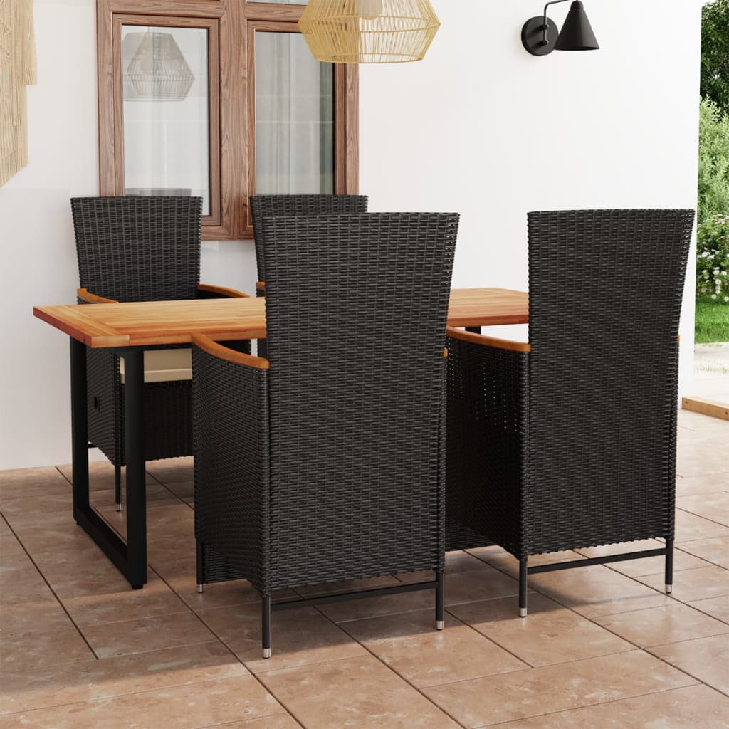 Se da Pranzo per Giardino 5 pz con Cuscini in Polyrattan Nero