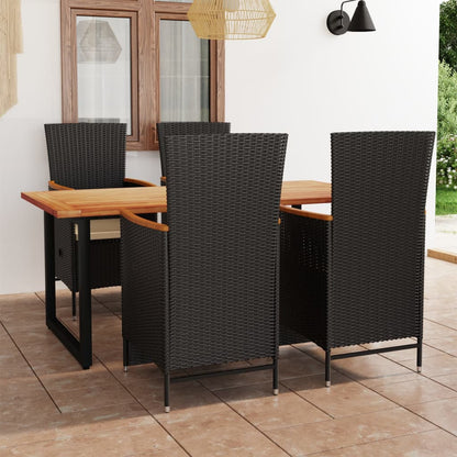 Se da Pranzo per Giardino 5 pz con Cuscini in Polyrattan Nero