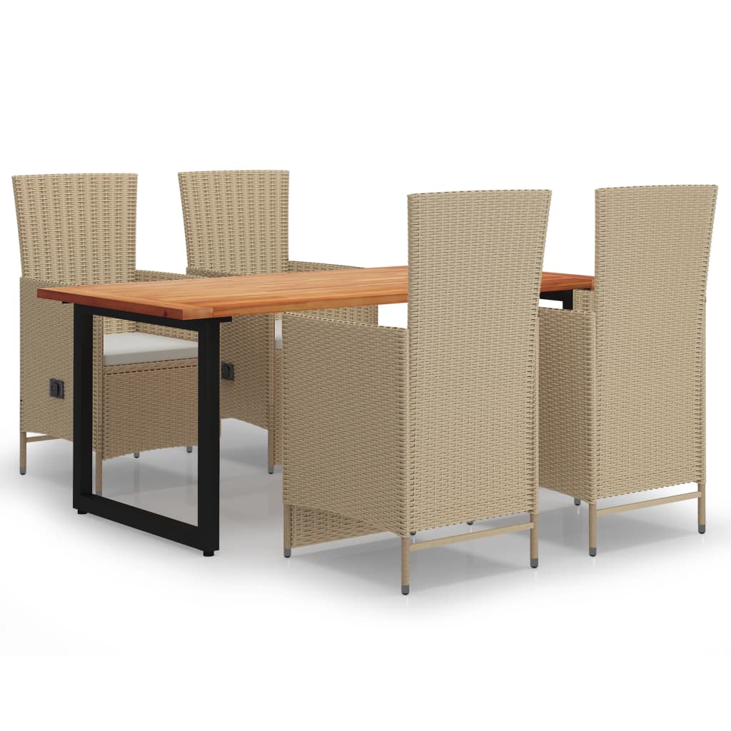 Set da Pranzo per Giardino 5 pz con Cuscini in Polyrattan Beige