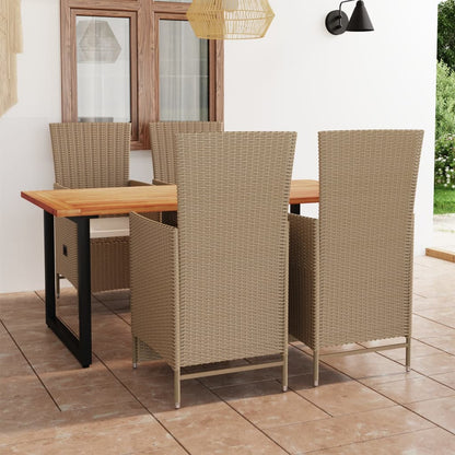 Set da Pranzo per Giardino 5 pz con Cuscini in Polyrattan Beige