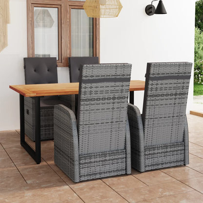 Set da Pranzo per Giardino 5 pz con Cuscini Polyrattan Grigio