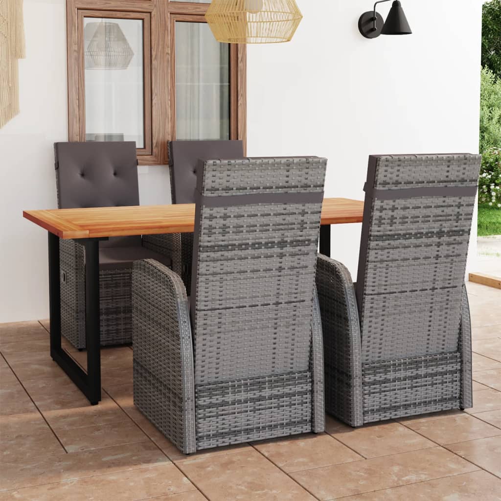 Set da Pranzo per Giardino 5 pz con Cuscini Polyrattan Grigio