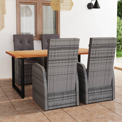 Set da Pranzo per Giardino 5 pz con Cuscini Polyrattan Grigio