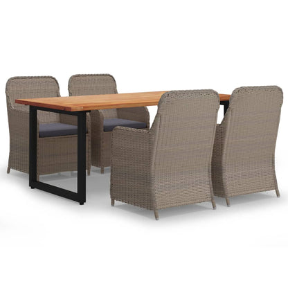 Set da Pranzo per Giardino 5 pz con Cuscini Polyrattan Marrone