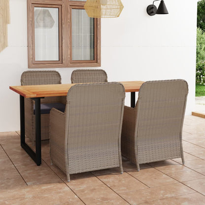 Set da Pranzo per Giardino 5 pz con Cuscini Polyrattan Marrone