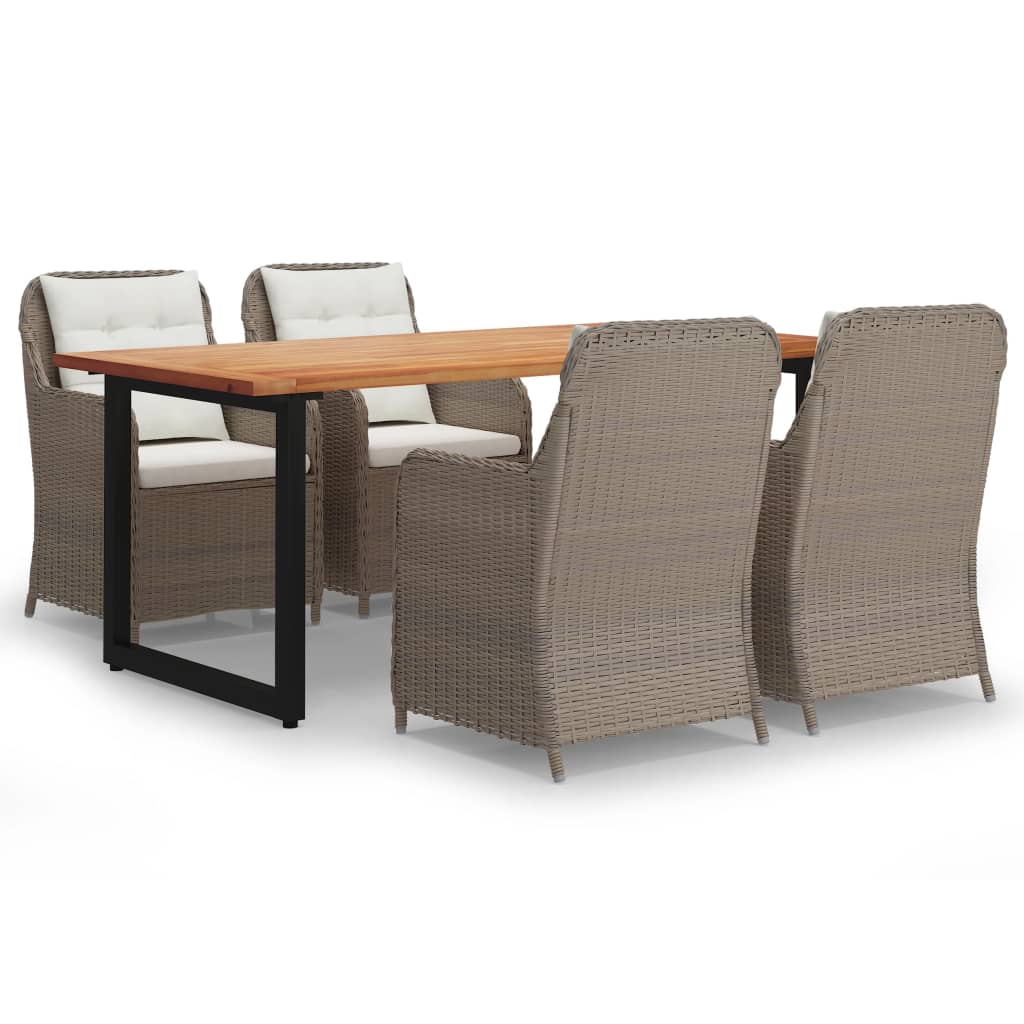 Set da Pranzo per Giardino 5 pz con Cuscini Polyrattan Marrone