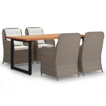 Set da Pranzo per Giardino 5 pz con Cuscini Polyrattan Marrone