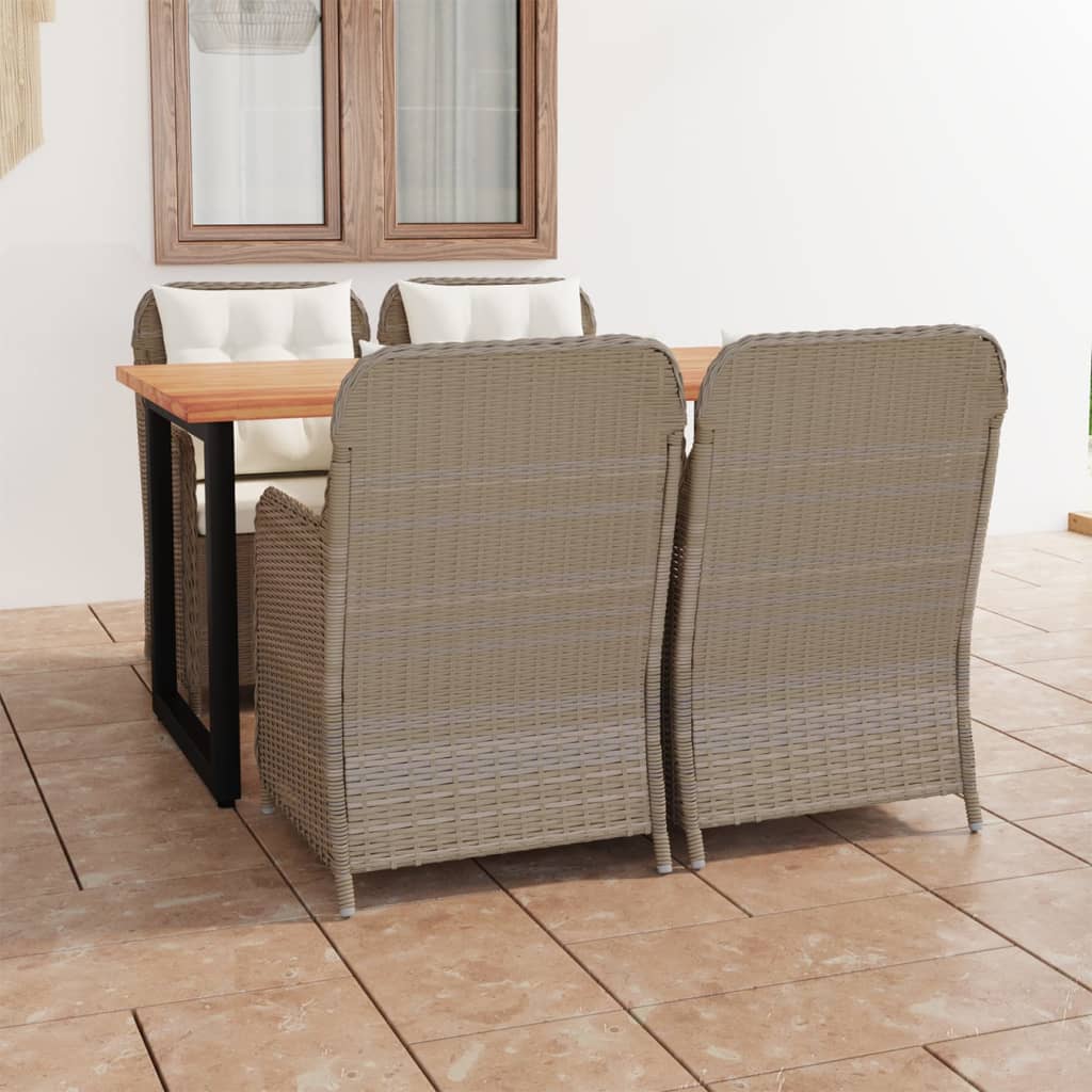 Set da Pranzo per Giardino 5 pz con Cuscini Polyrattan Marrone