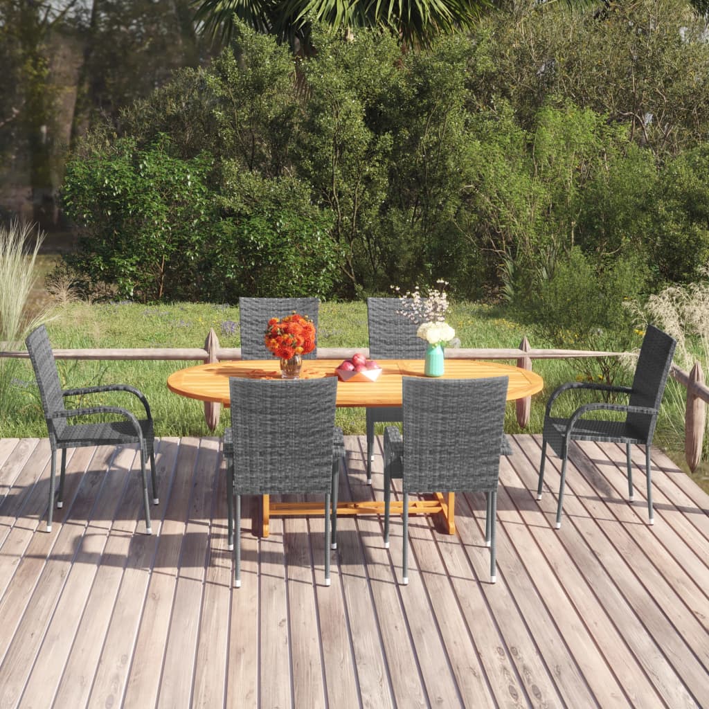 Set Mobili da Pranzo Giardino 7 pz in Polyrattan Grigio