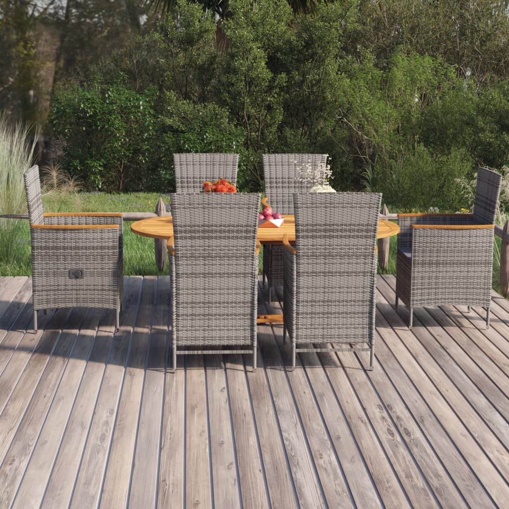 Set Mobili da Pranzo per Giardino 7 pz in Polyrattan Grigio