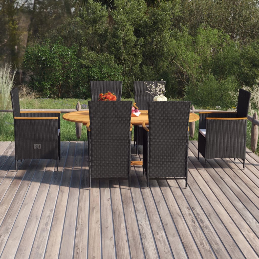 Set Mobili da Pranzo per Giardino 7 pz in Polyrattan Nero