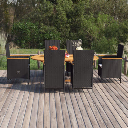 Set Mobili da Pranzo per Giardino 7 pz in Polyrattan Nero