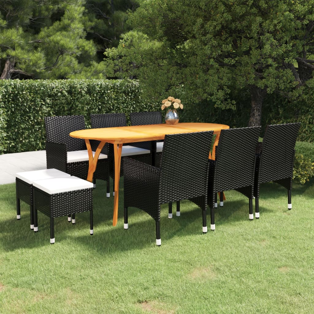 Set Mobili da Pranzo per Giardino 9 pz Nero