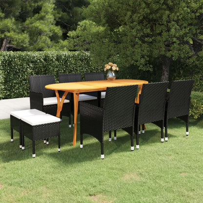 Set Mobili da Pranzo per Giardino 9 pz Nero