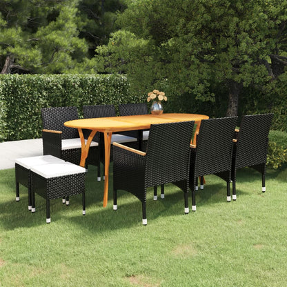 Set Mobili da Pranzo per Giardino 9 pz Nero