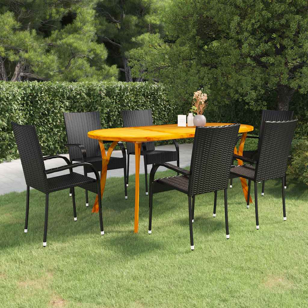 Set Mobili da Pranzo per Giardino 7 pz Nero
