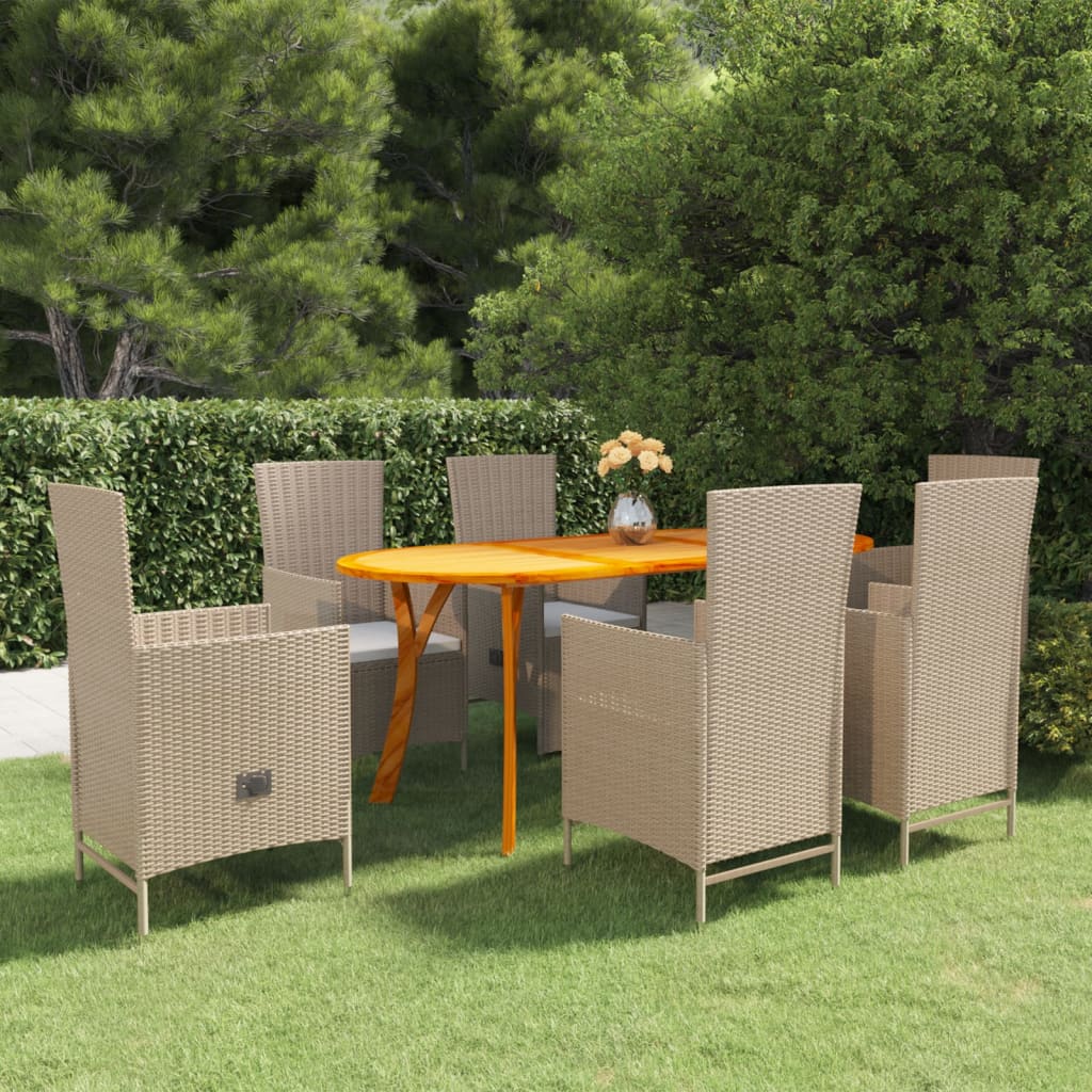Set Mobili da Pranzo per Giardino 7 pz Beige