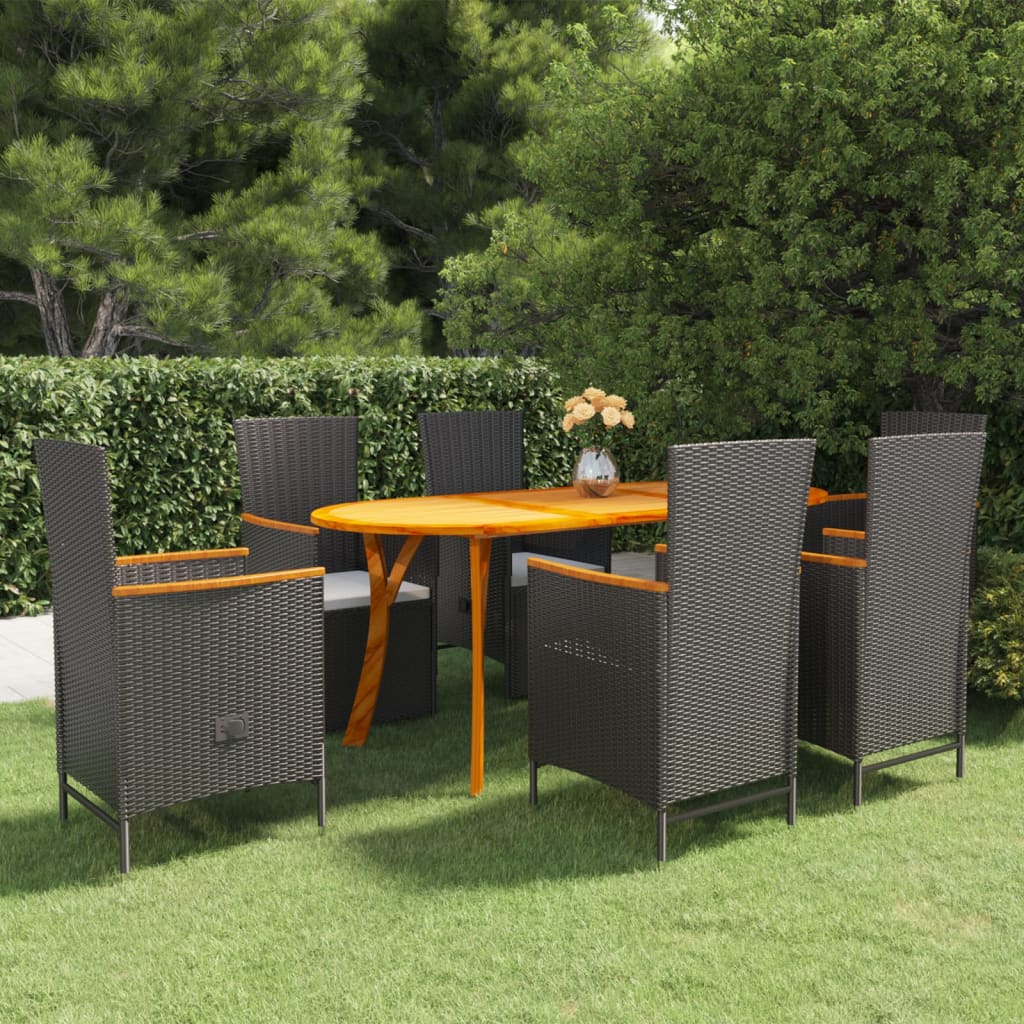 Set Mobili da Pranzo per Giardino 7 pz Nero