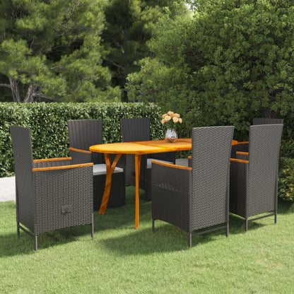 Set Mobili da Pranzo per Giardino 7 pz Nero