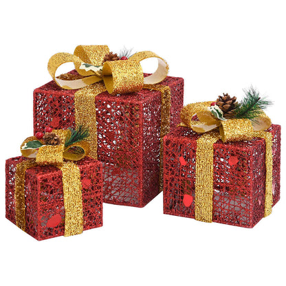 Scatole Regalo Decorative Natale 3pz Rosse da Esterno Interni