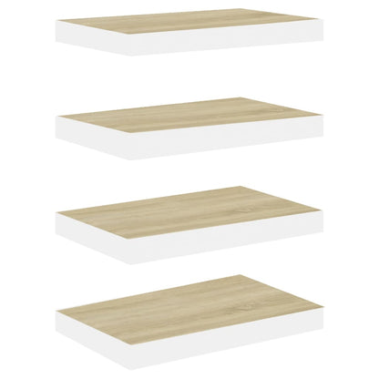 Scaffali a Parete 4 pz Rovere e Bianco 50x23x3,8 cm in MDF