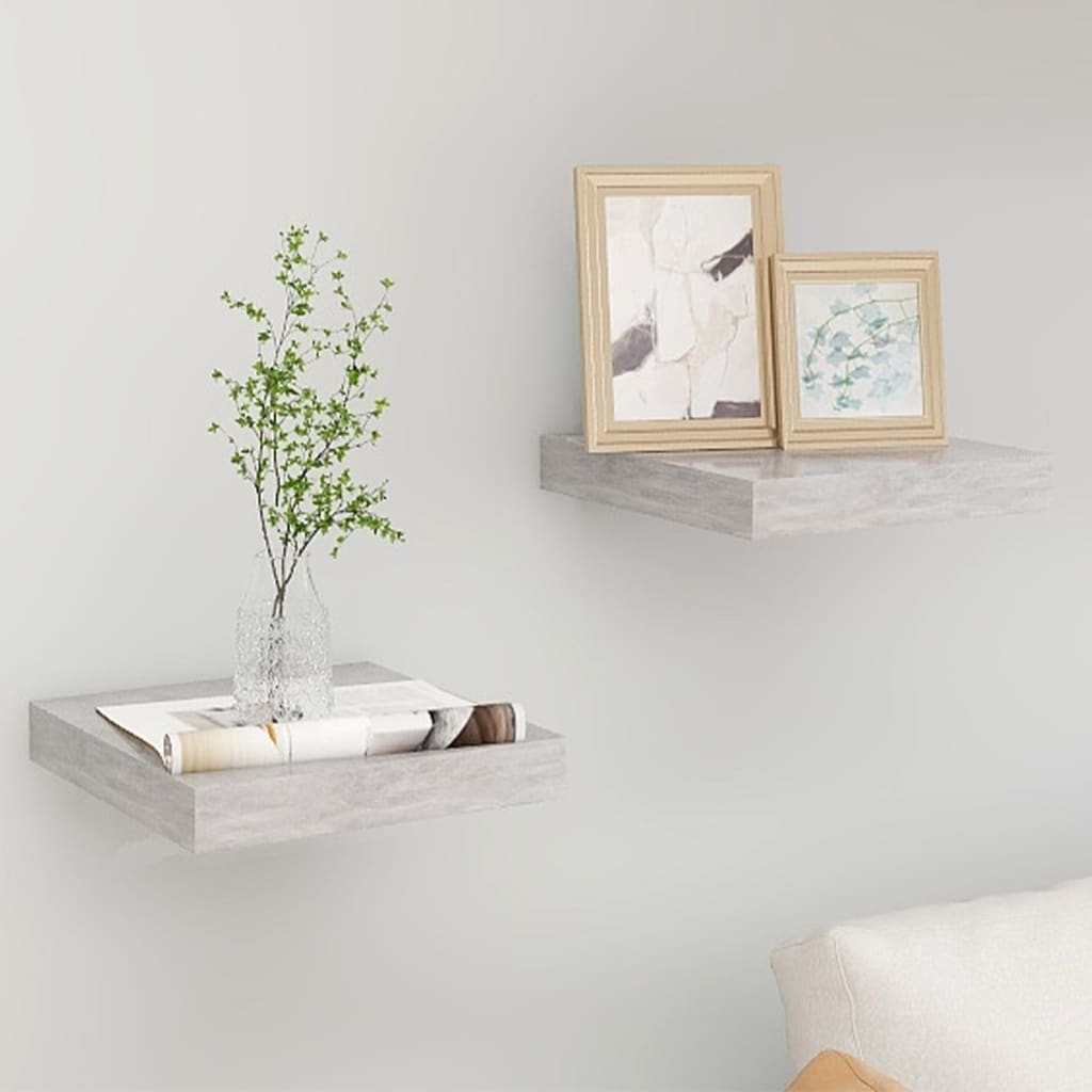 Scaffali a Parete 2 pz Grigio Cemento 23x23,5x3,8 cm in MDF