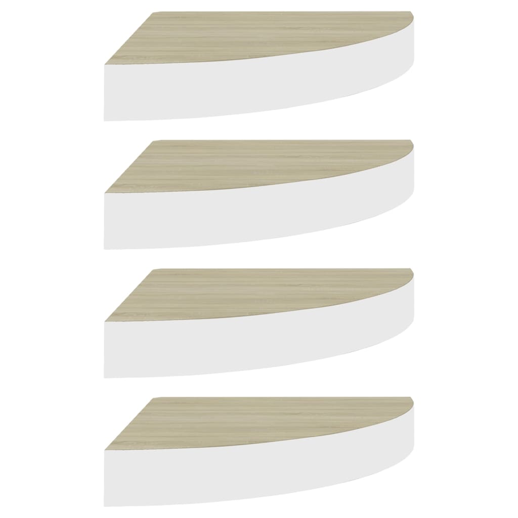 Mensole Angolari 4 pz Rovere e Bianco 25x25x3,8 cm in MDF