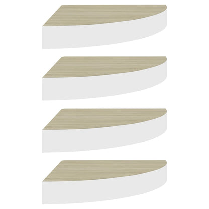 Mensole Angolari 4 pz Rovere e Bianco 25x25x3,8 cm in MDF