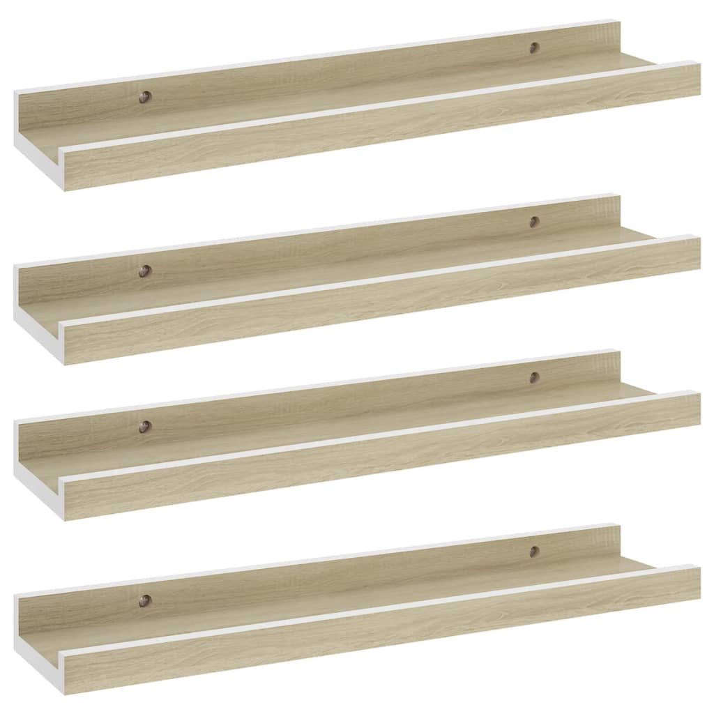 Mensole da Parete 4 pz Bianco e Rovere Sonoma 40x9x3 cm