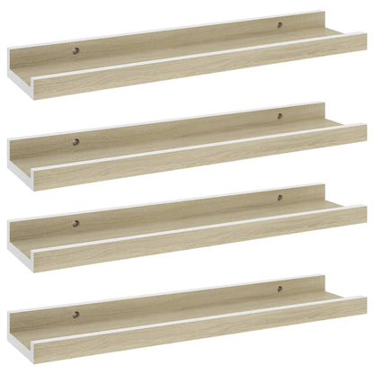 Mensole da Parete 4 pz Bianco e Rovere Sonoma 40x9x3 cm