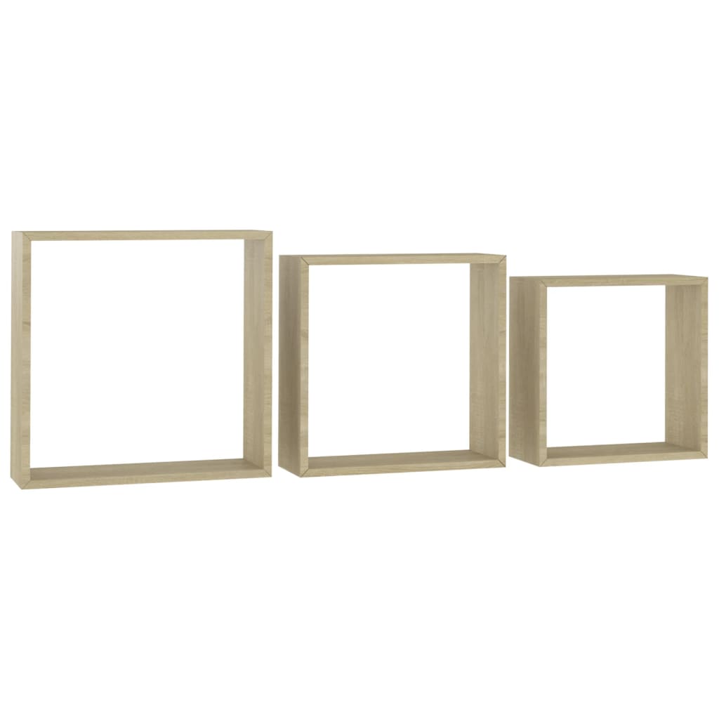 Mensole a Cubo da Parete 3 pz Rovere Sonoma