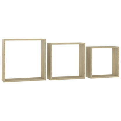 Mensole a Cubo da Parete 3 pz Rovere Sonoma