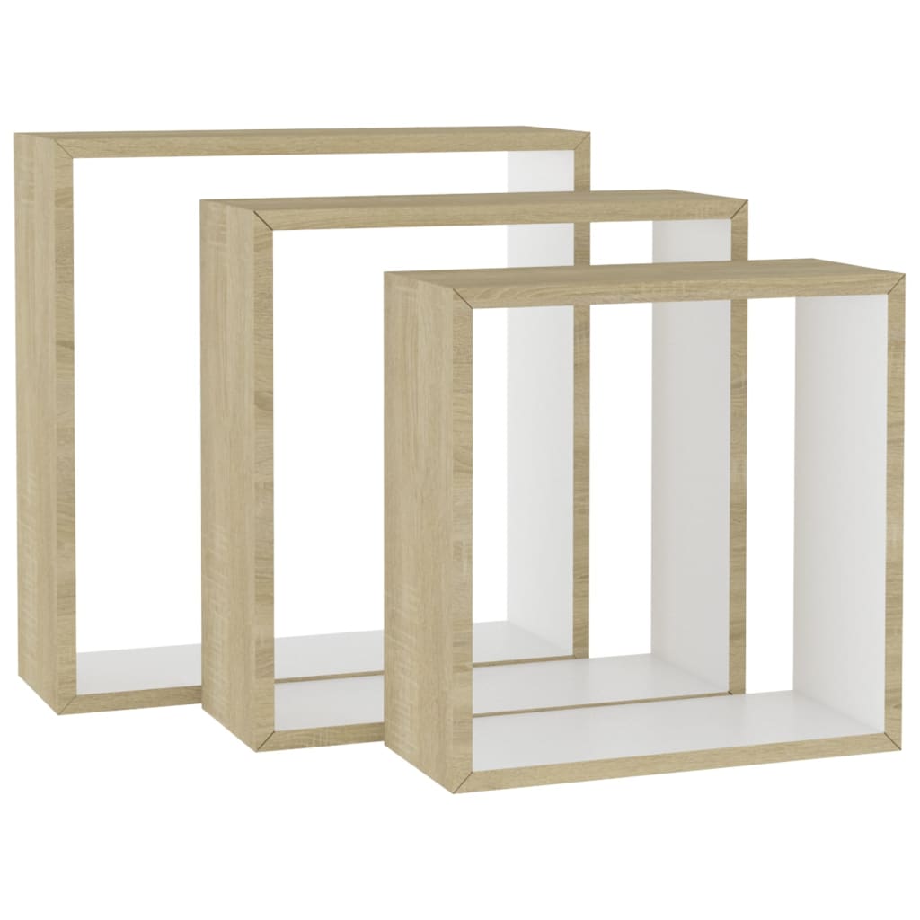 Mensole a Cubo da Parete 3 pz Bianco Rovere Sonoma