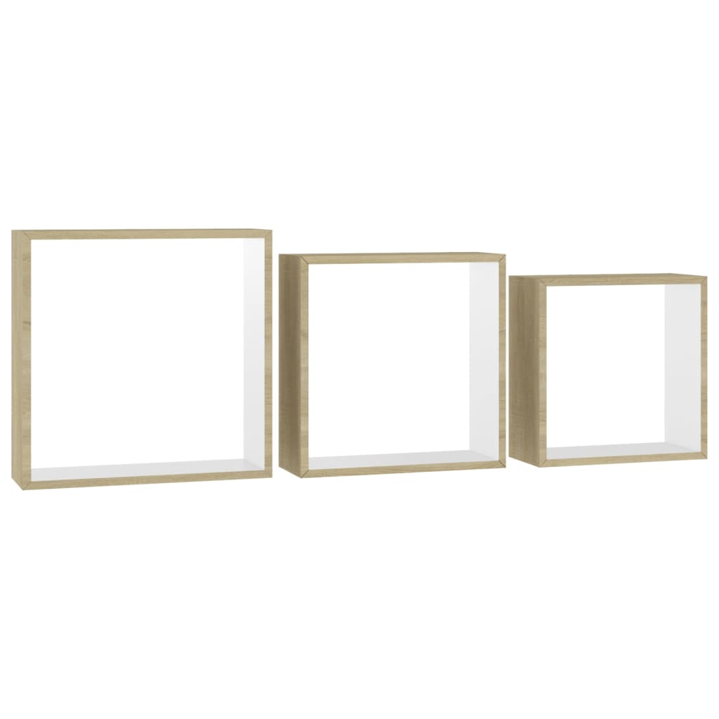 Mensole a Cubo da Parete 3 pz Bianco Rovere Sonoma
