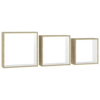 Mensole a Cubo da Parete 3 pz Bianco Rovere Sonoma