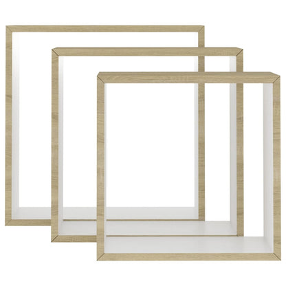 Mensole a Cubo da Parete 3 pz Bianco Rovere Sonoma