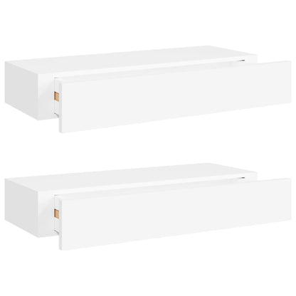 Scaffali con Cassetti da Parete 2 pz Bianchi 60x23,5x10 cm MDF