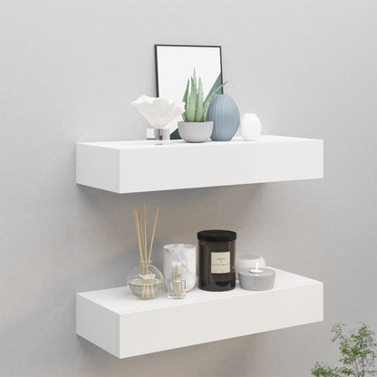 Scaffali con Cassetti da Parete 2 pz Bianchi 60x23,5x10 cm MDF
