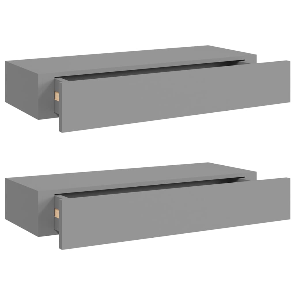 Scaffali con Cassetti da Parete 2 pz Grigi 60x23,5x10 cm MDF